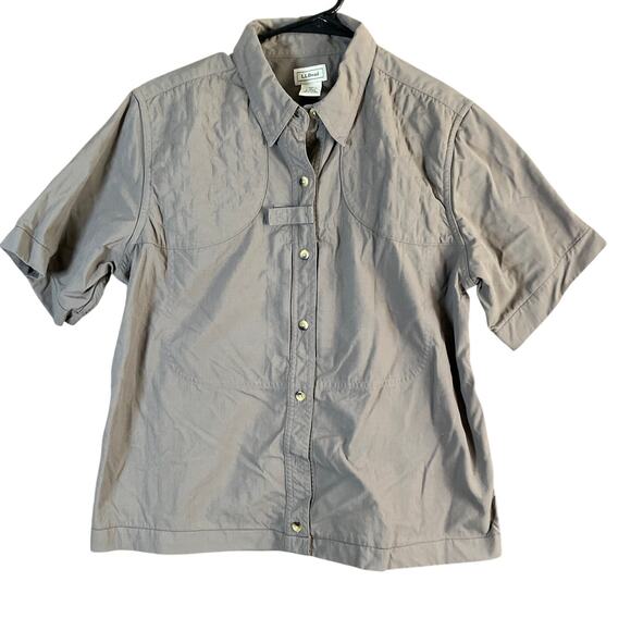 L.L. Bean Mens Shirt Brown Short Sleeve Button Up Chest Pockets 100% Nylon M - Picture 1 of 11